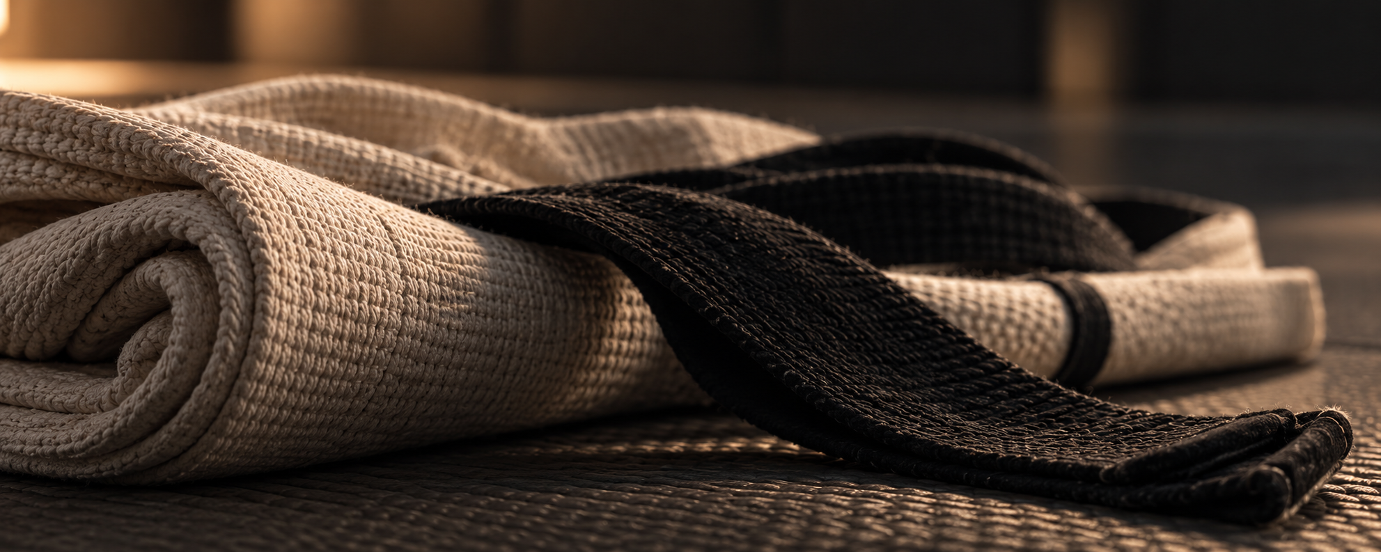 Ceintures de jiu-jitsu sur un tatami, visuel d'ambiance généré par IA