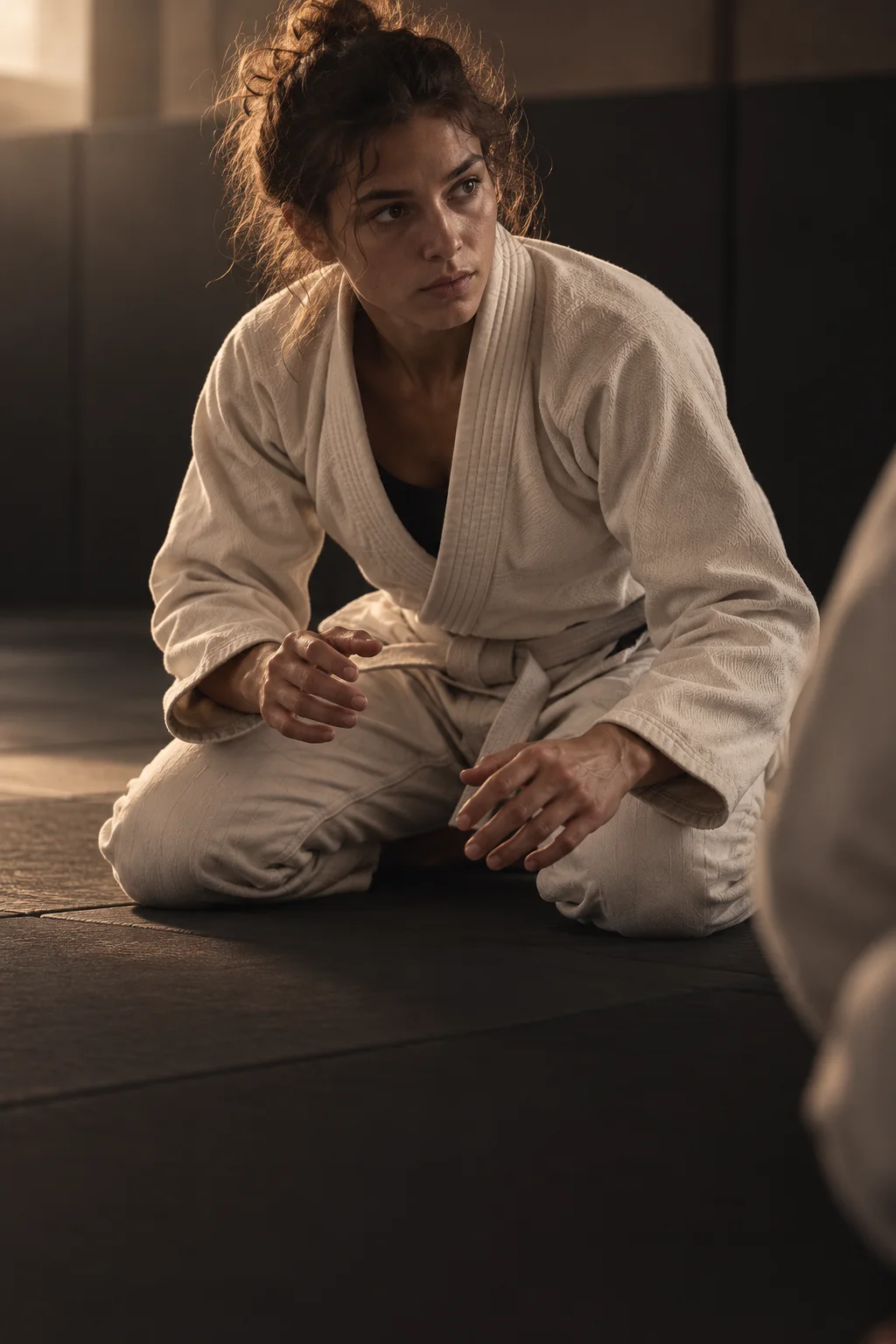 Pratiquante en kimono, visuel d'ambiance généré par IA